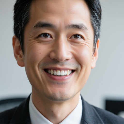 四十岁左右中年男性头像，穿深色西装，蓝色背景，体现专业领导形象